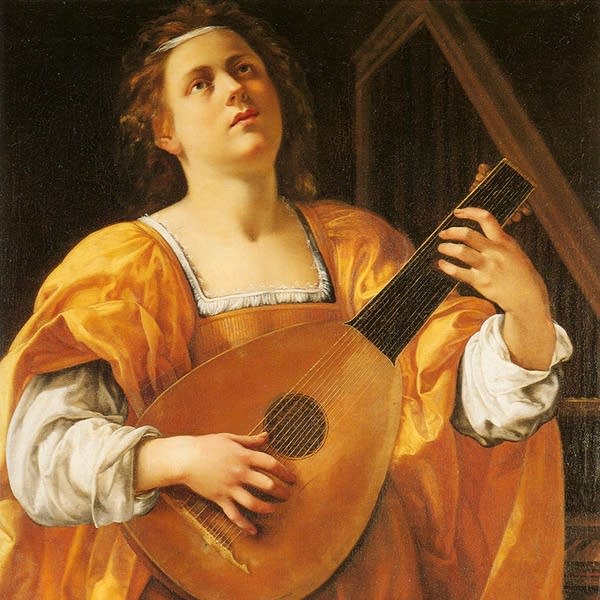 woman playing lute