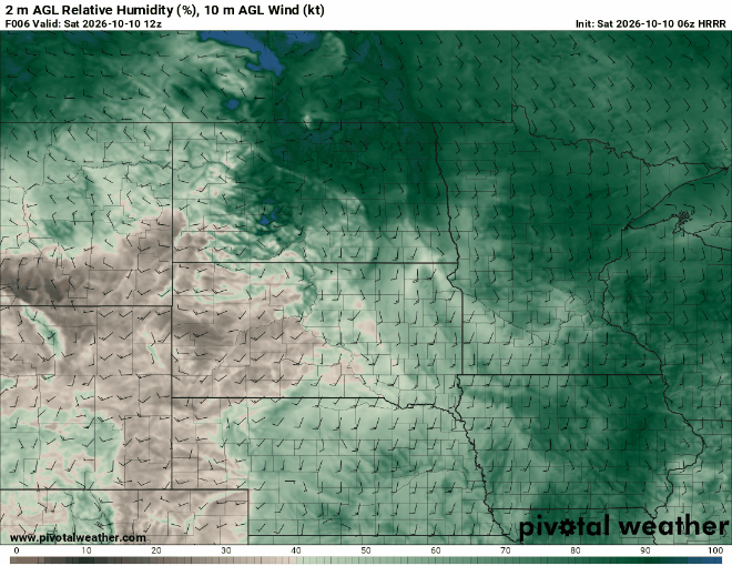 Relative humidity percentages for Saturday 7 a.m. to 7 p.m.