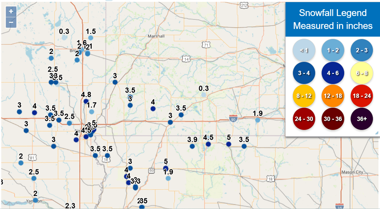 Snowfall accumulation from Saturday, Nov 8