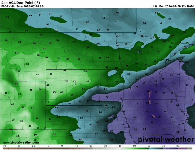 Dew points Monday 1 p.m. to Thursday 1 p.m. 
