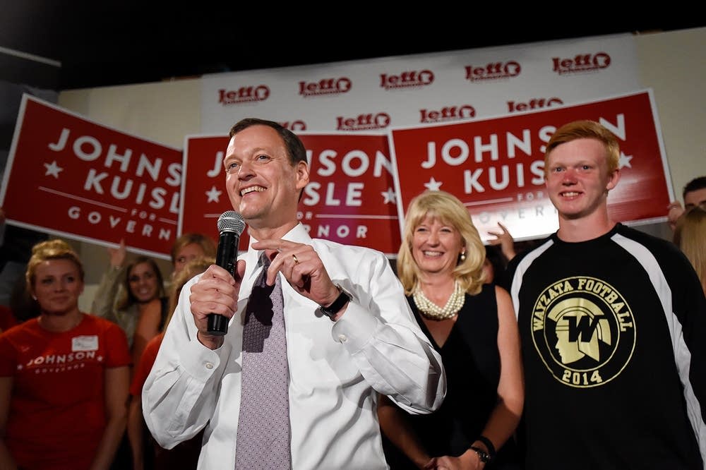 Jeff Johnson gives a victory speech