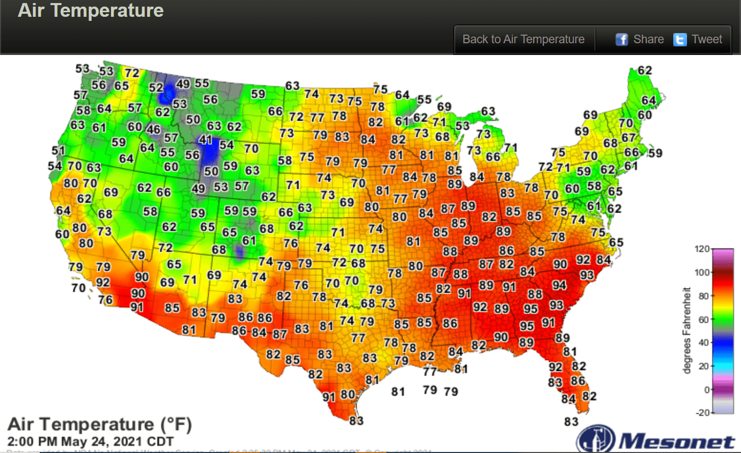 Temperatures Monday afternoon