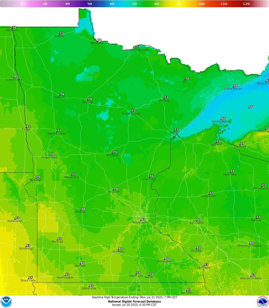 Highs for Monday