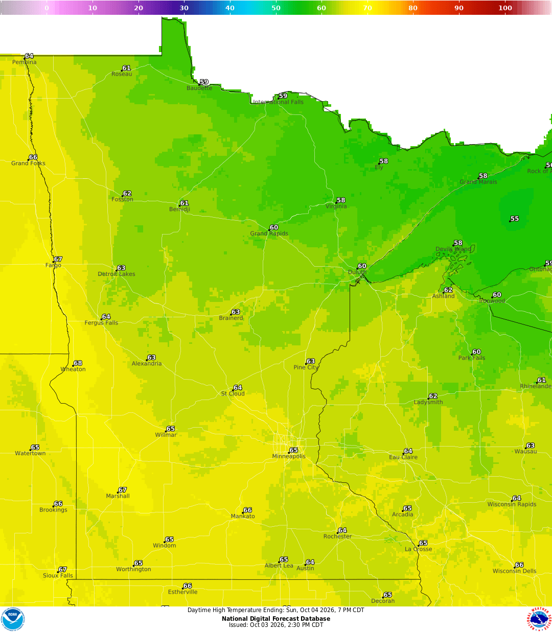 Highs for Sunday