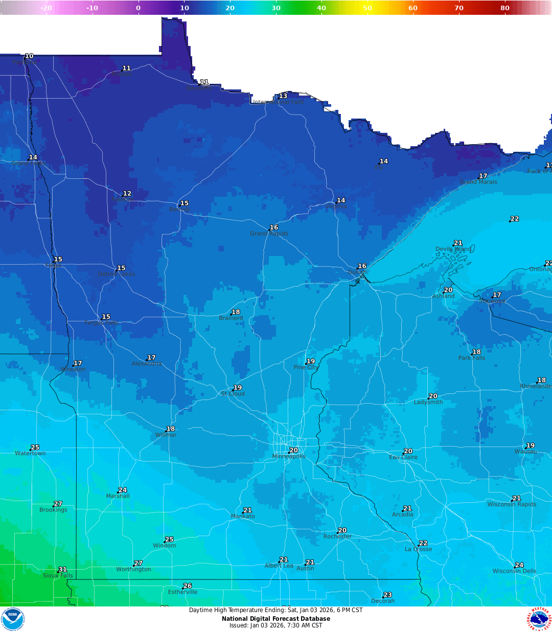 Highs for Saturday