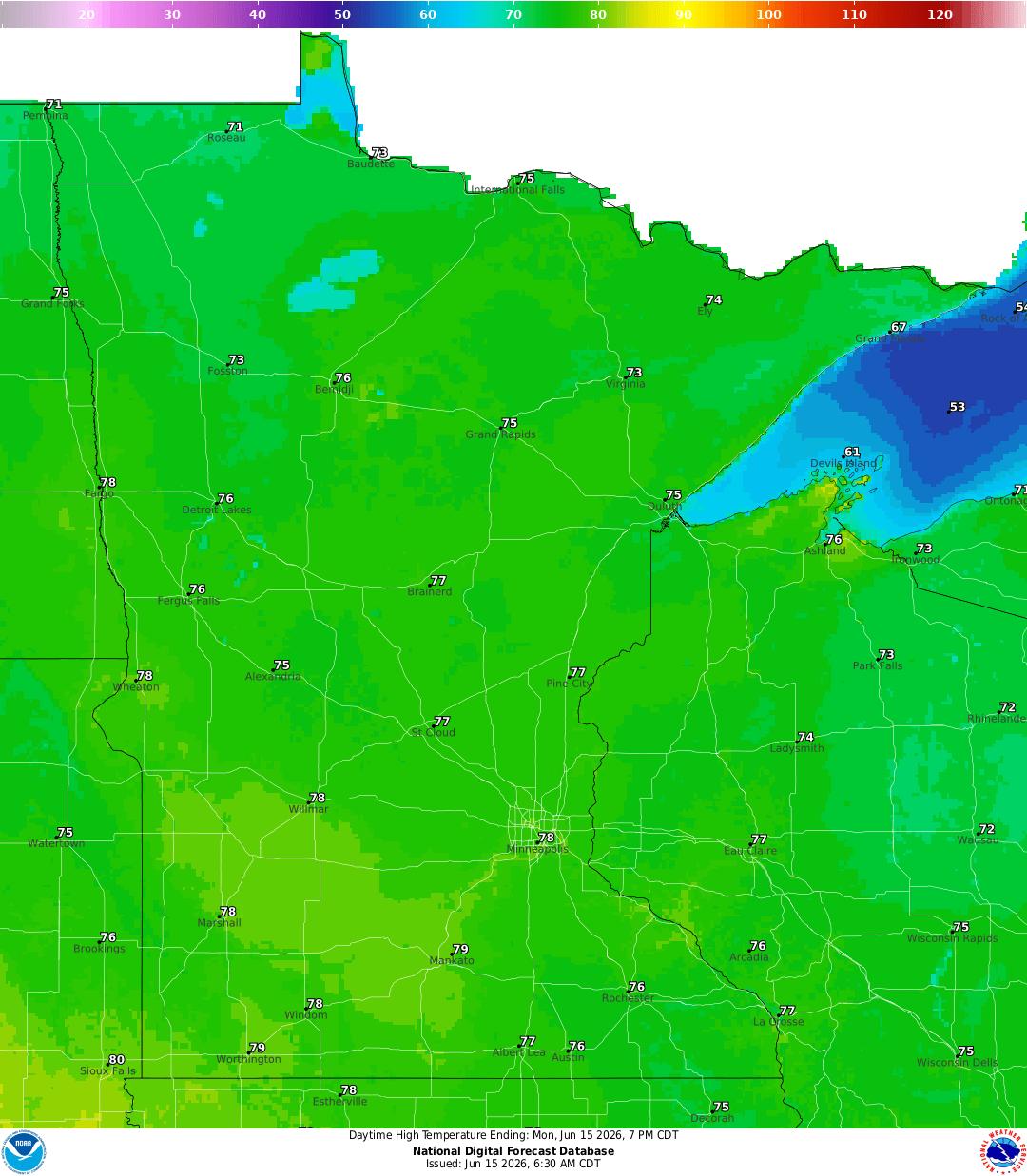 Highs for Monday