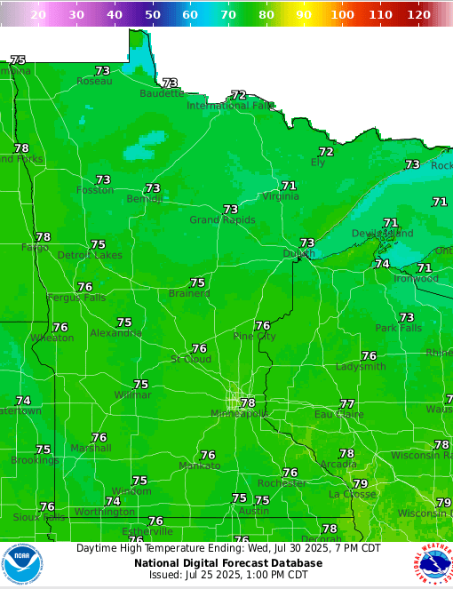 Forecast high temperatures Wednesday