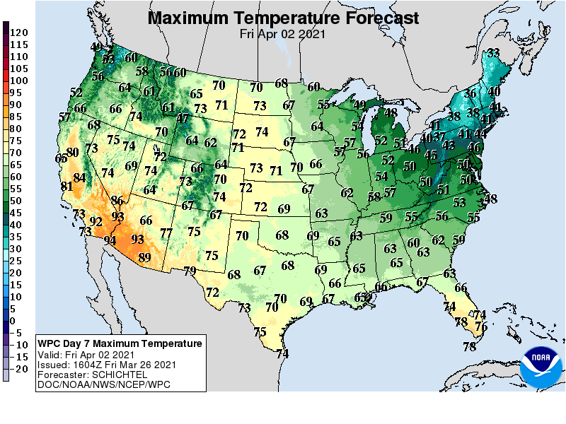 Forecast high temperatures Friday