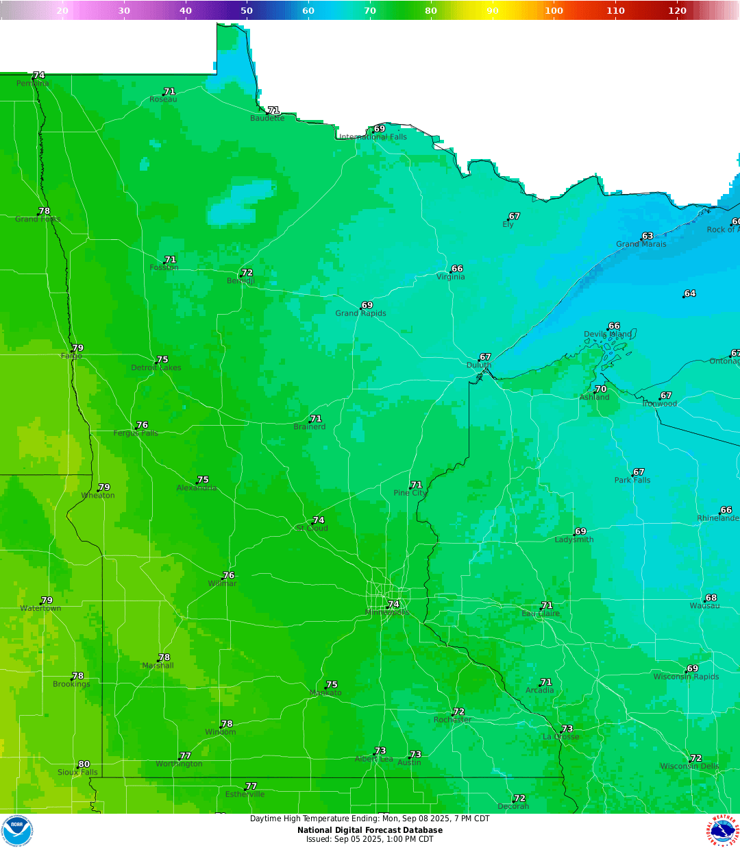 Highs for Monday