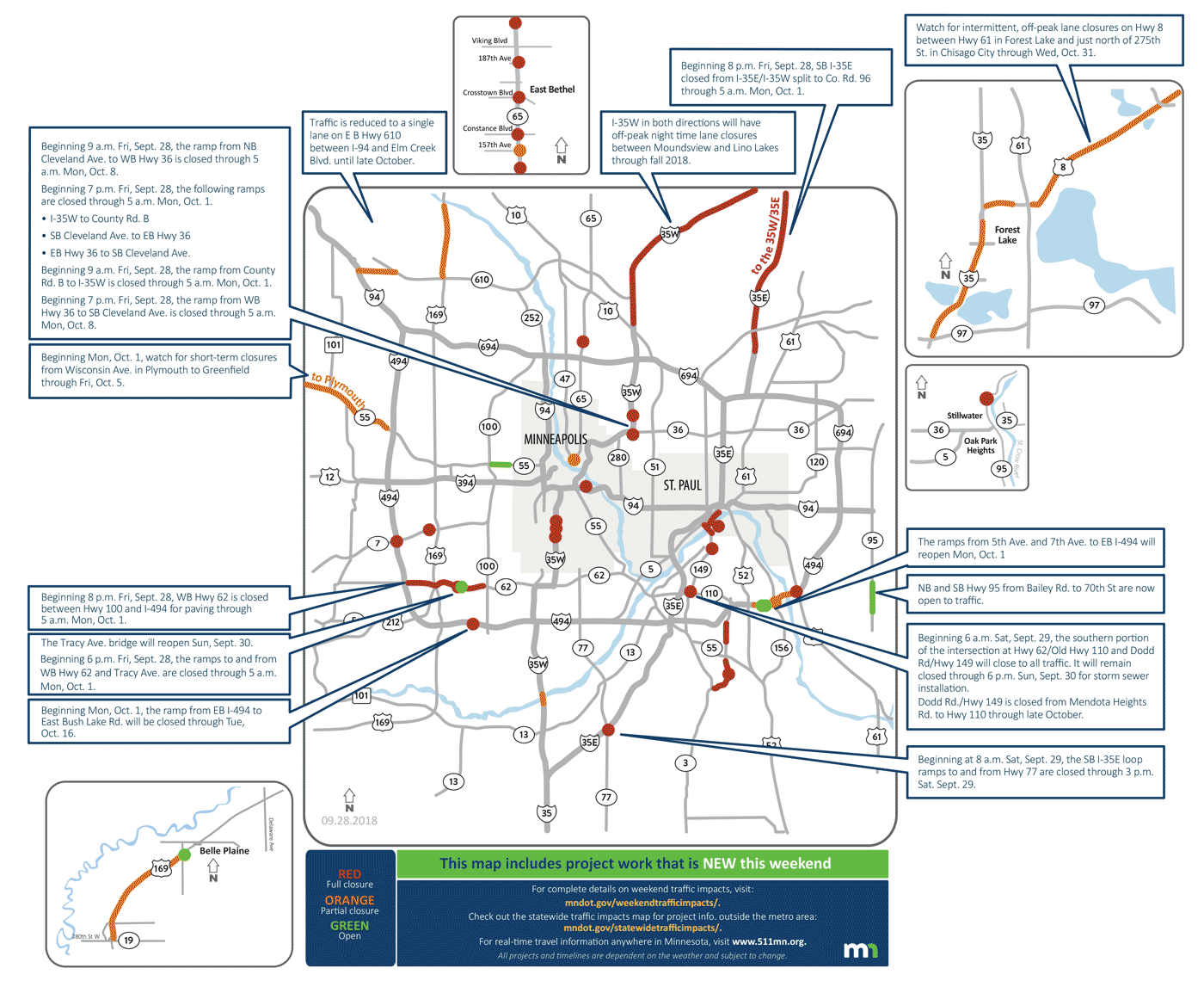 Weekend closures for the last weekend in September.