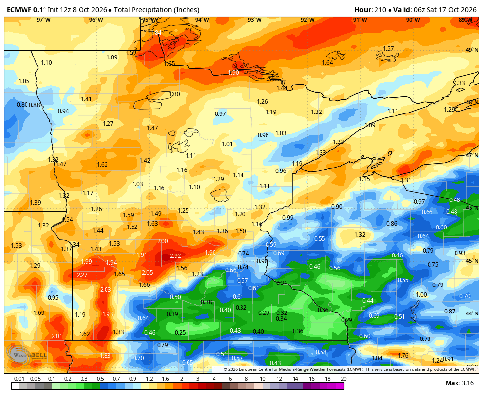 Rain totals through next Friday