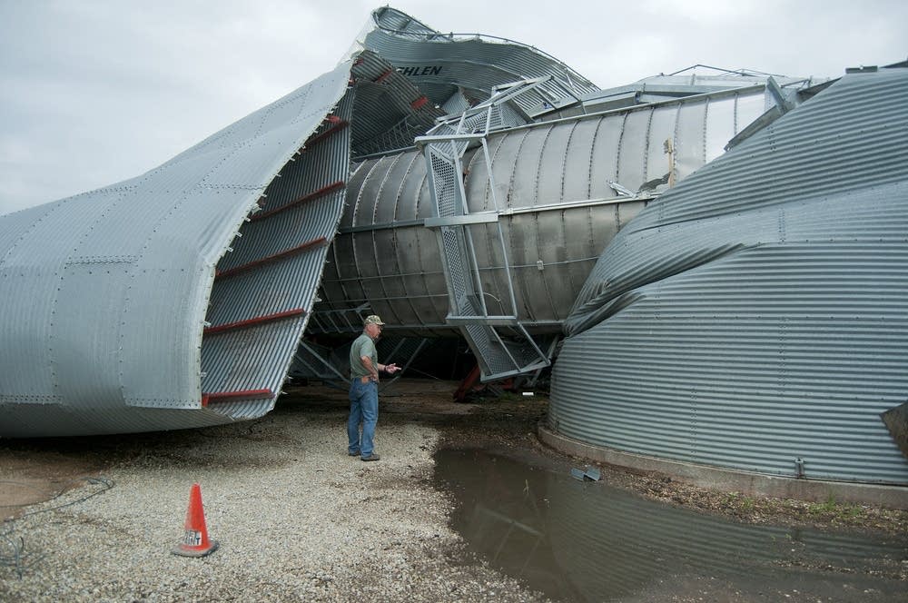 Grain bins were toppled by a tornado