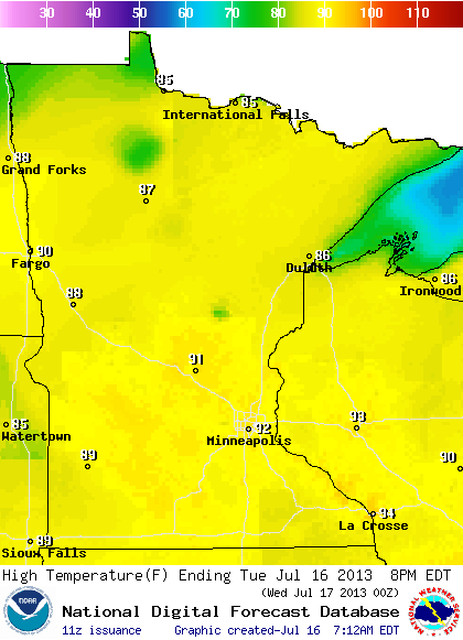 Tuesday max temperatures