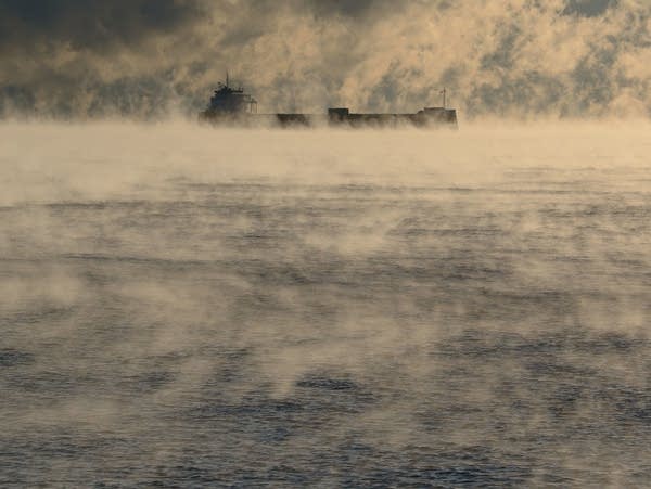 The saltie Reestborg is anchored on Lake Superior amid sea smoke.