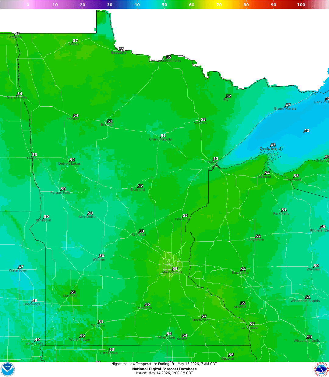 Lows for Thursday night