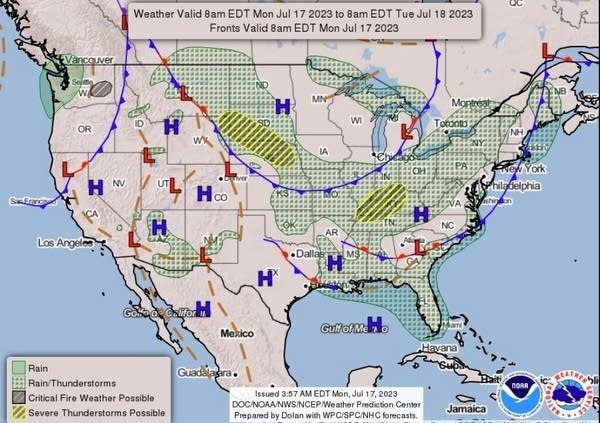 Forecast weather map for Monday