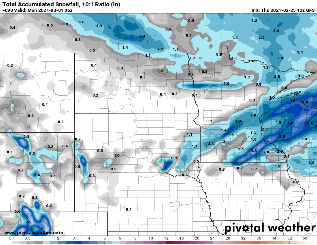 NOAA GFS model snowfall output