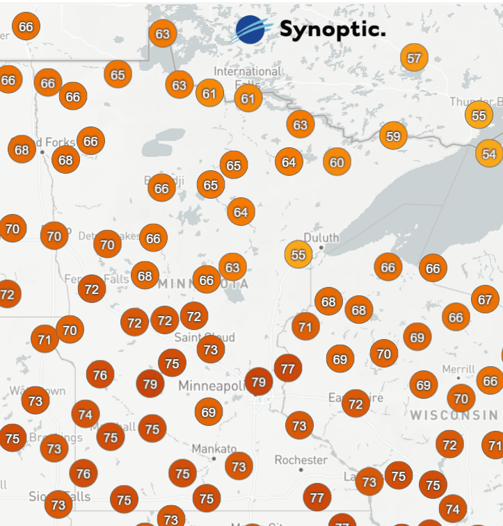 Dew point temperatures Monday 7:30 a.m.