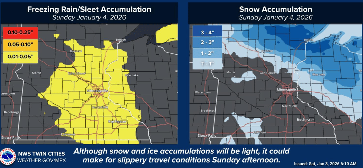 Freezing rain/sleet and snow accumulation