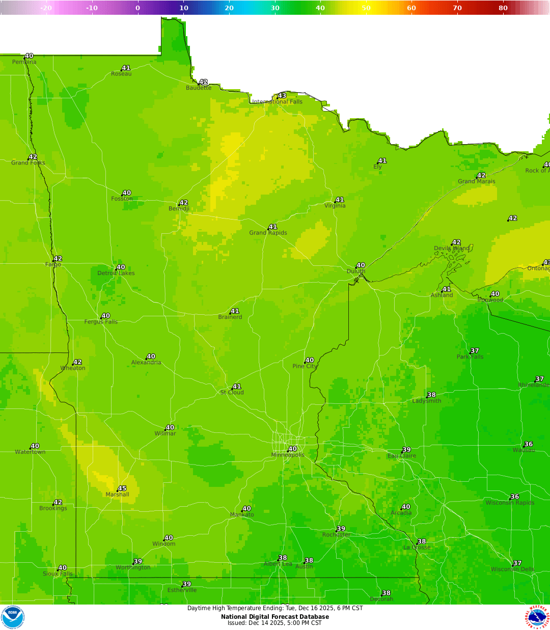 Highs on Tuesday