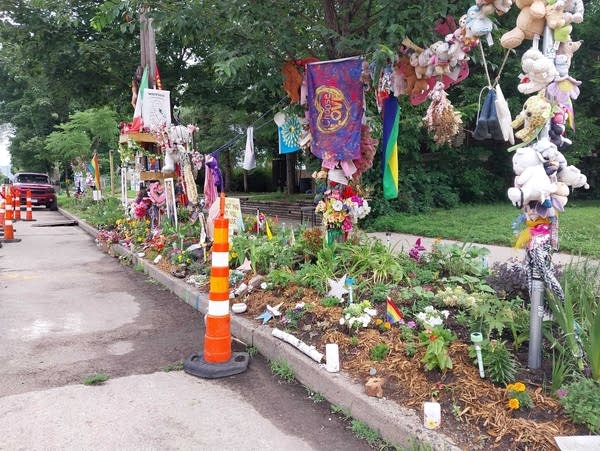 A memorial along a street