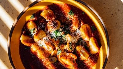 Seared Gnocchi + Chilli-Garlic Shrimp in Tomato Sauce