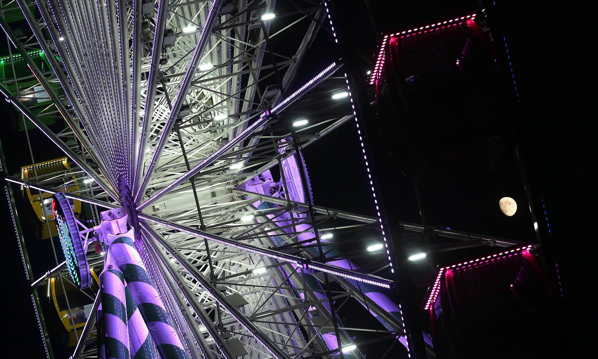 The moon rises over the Minnesota State Fair Grounds.
