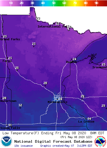 Forecast low temperatures Friday morning