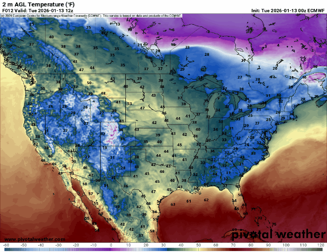 Temperatures Tuesday through Sunday