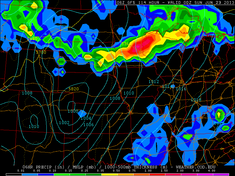 GFS prediction of rain Saturday