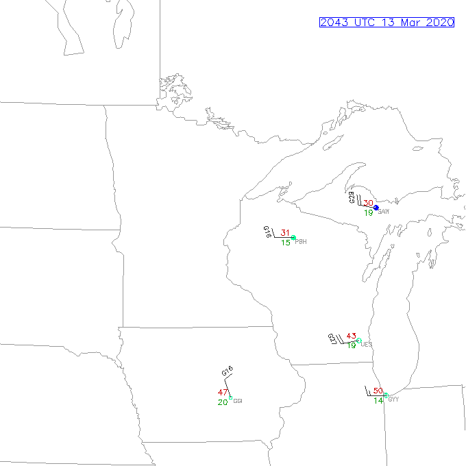 NOAA Midwest surface weather map