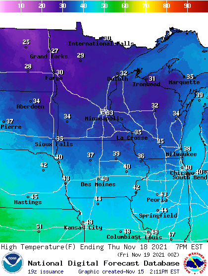 Forecast high temperatures Friday