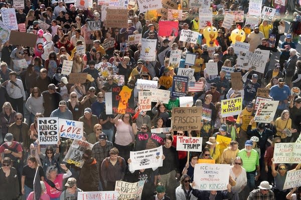 People protest in the street 