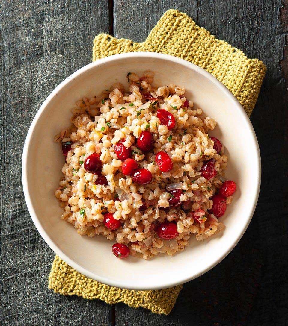 Barley and cranberry pilaf with rosemary and orange.