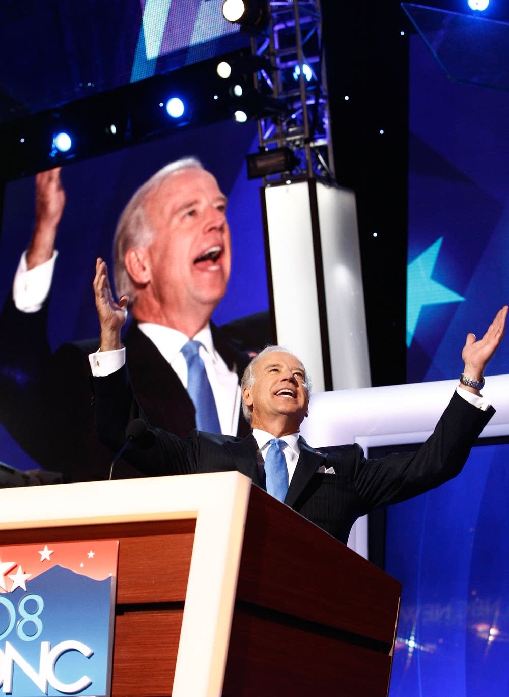 Joe Biden cheers delegates at the DNC