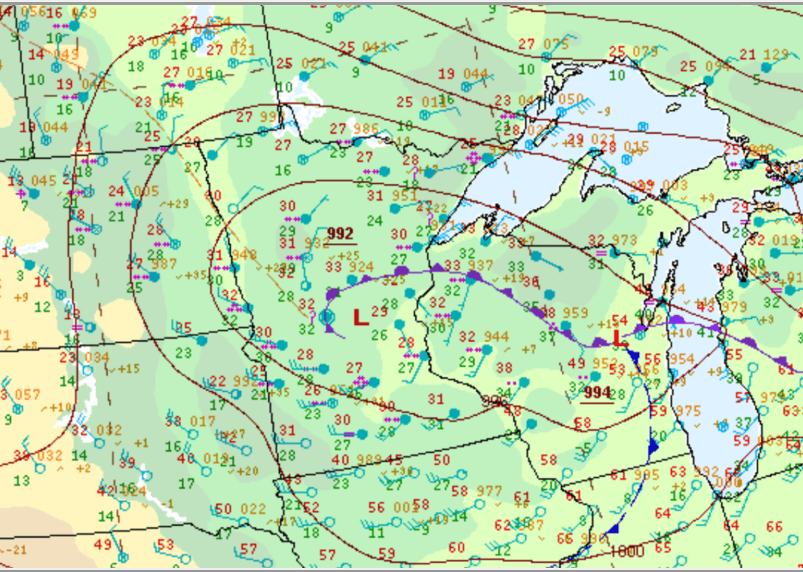 Surface analysis for Feb 18th at 3 p.m.