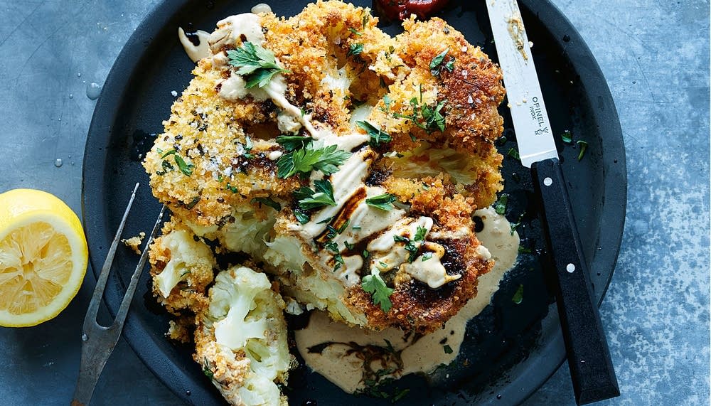 Crispy Cauliflower Steaks with Tahini & Pomegranate The Splendid Table