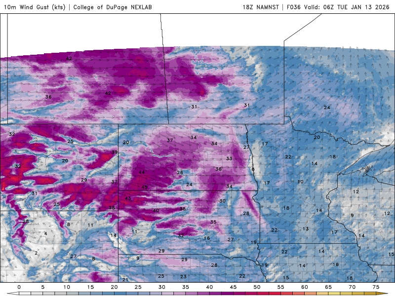 Wind speed and direction midnight Tuesday to midnight Wednesday