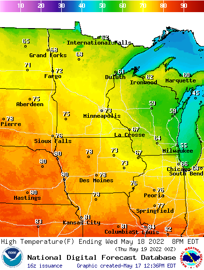 Forecast high temperatures Wednesday