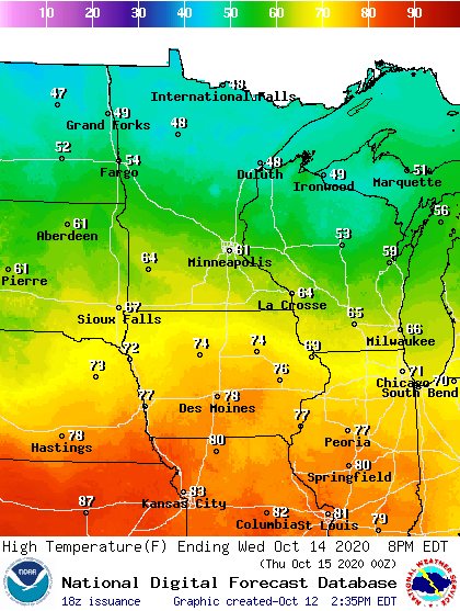 Forecast high temperatures Wednesday