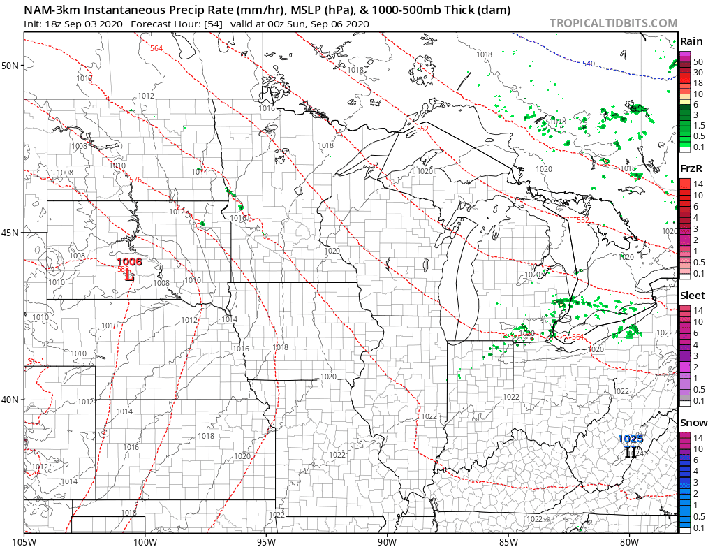 NOAA NAM 3 km model between 7 pm Saturday and 1 am Sunday