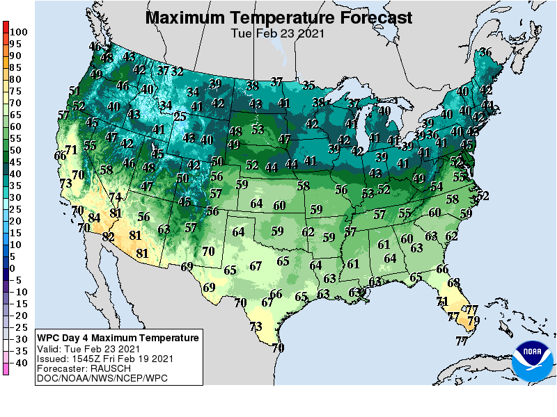 Forecast high temperatures Tuesday