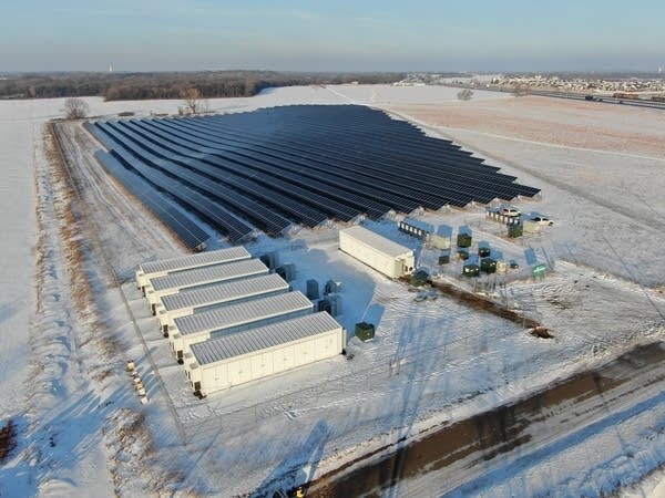 A photo of a solar plus-battery storage project.