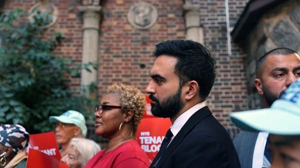Zohran Mamdani with a group of tenant organizers
