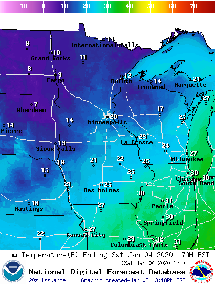 Low Temperature forecast Saturday morning
