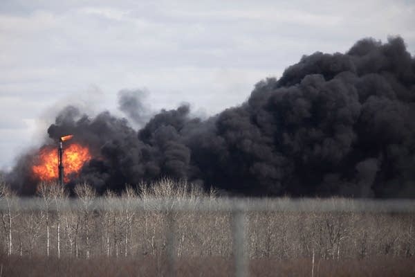 Explosions continue into the afternoon from the Husky Energy oil refinery.