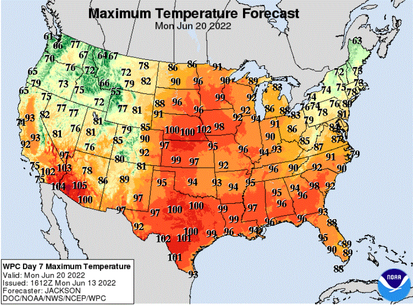 Forecast high temperatrues for next Monday