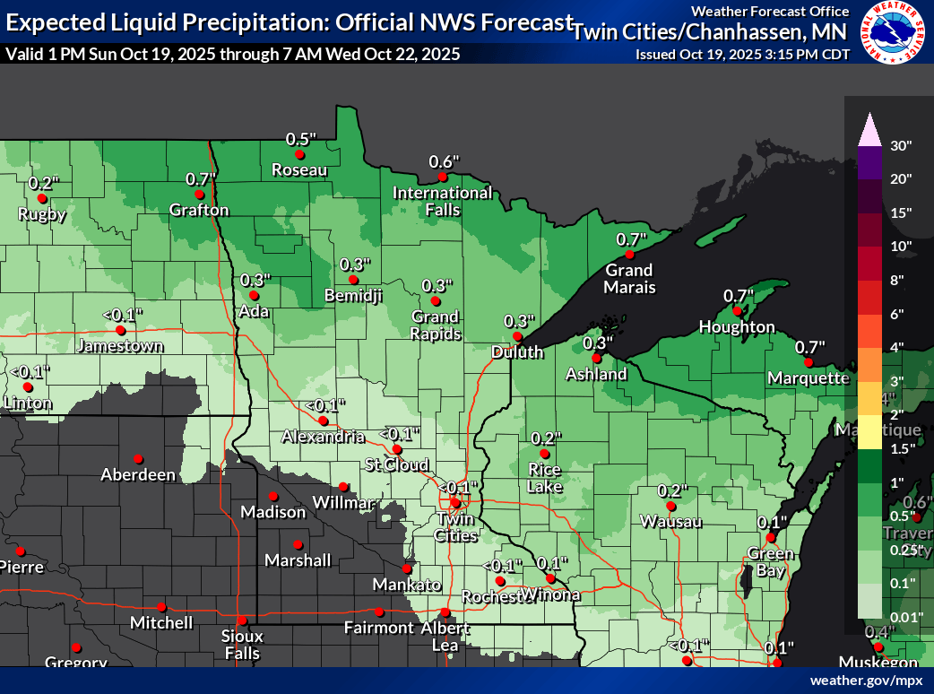 Expected rain though Tuesday night