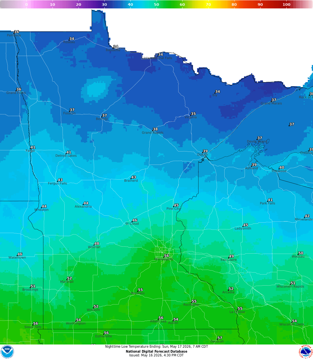 Lows for Saturday night
