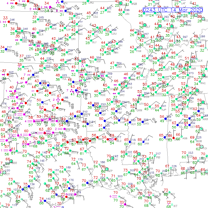 NOAA southern Plains weather map with complete data